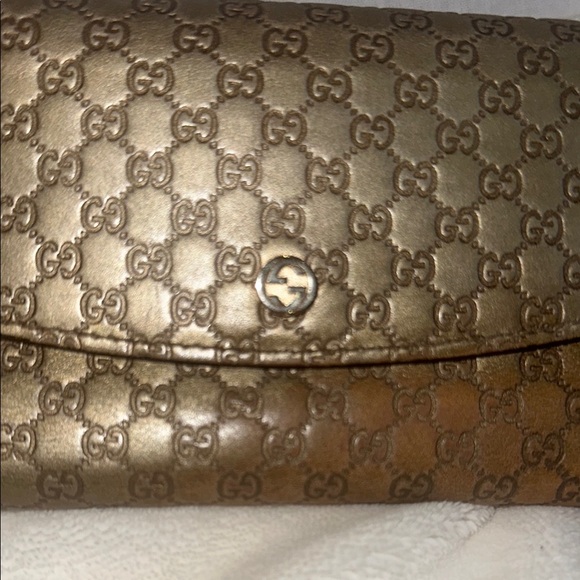 Gucci tan/gold metallic long leather wallet - Picture 7 of 16